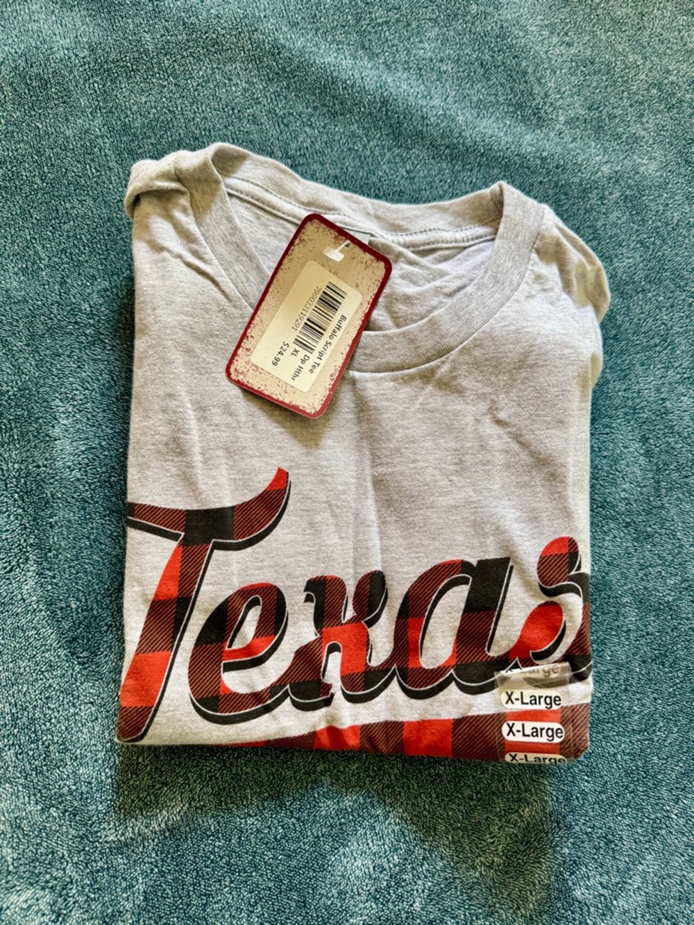 Good Land Supply Co “ Texas “ Tee Shirt Sz XL Buffalo Plaid Script Unisex